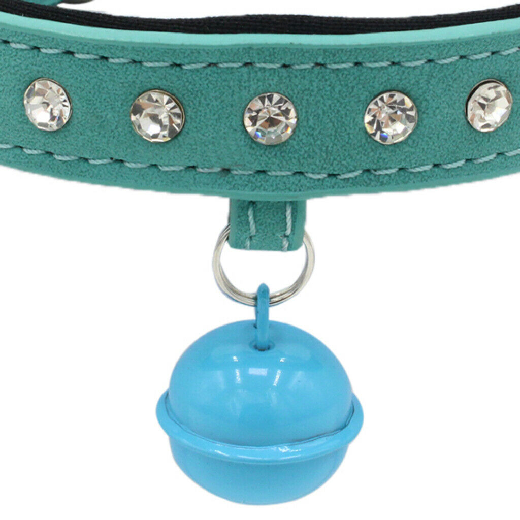 Cat Small Dog Rhinestone Diamond Collar Pet Collars PU Leather Blue S