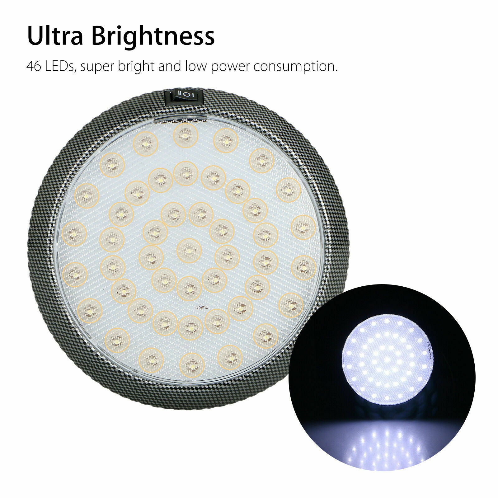 DC 12V White 46 LED Car Auto Round Dome Roof Ceiling Light Interior Bright White