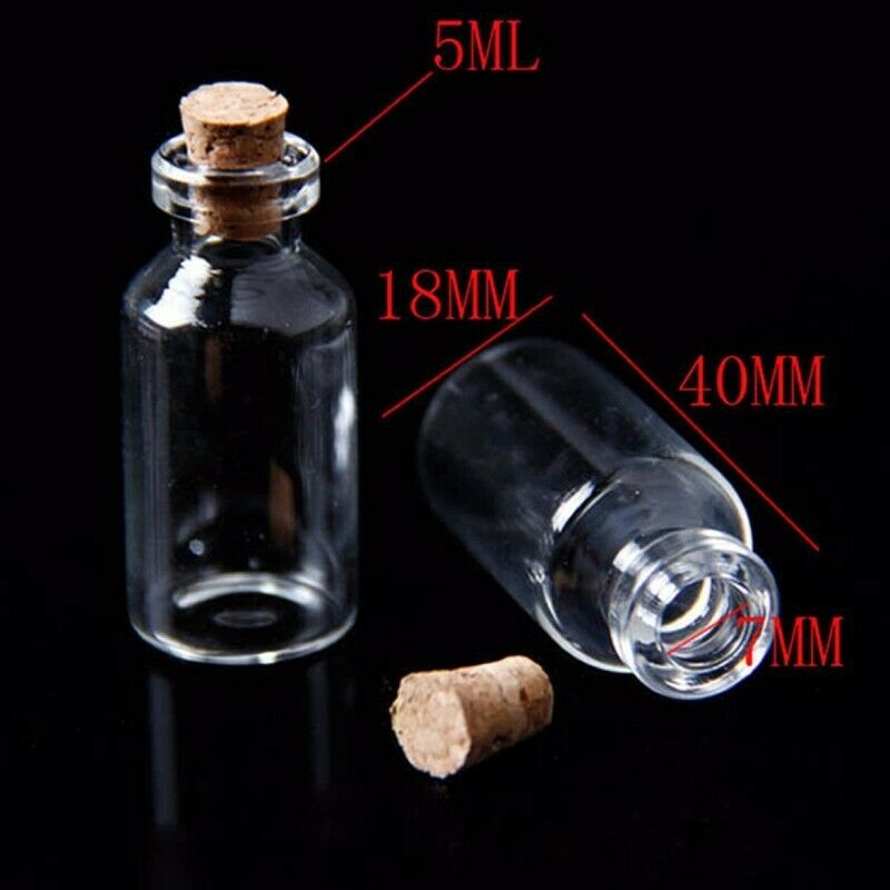 10 pcs Clear Empty Bottle Glass Pendant Vial with Cork Jewelry Making Charm 5ml