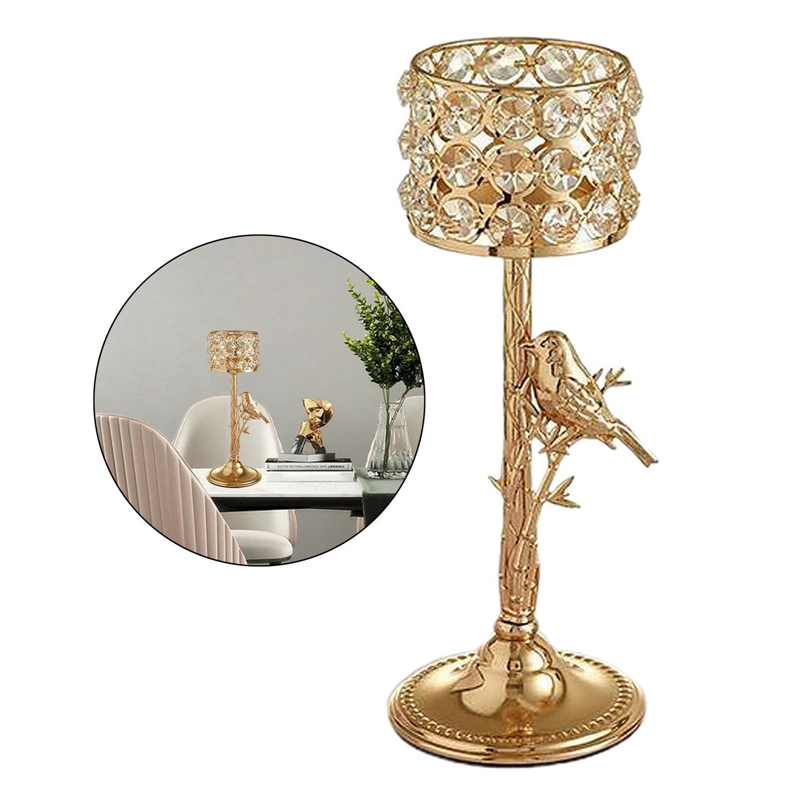 Metal Crystal Candlestick Pillar Candle Holders Stand Wedding Decoration M