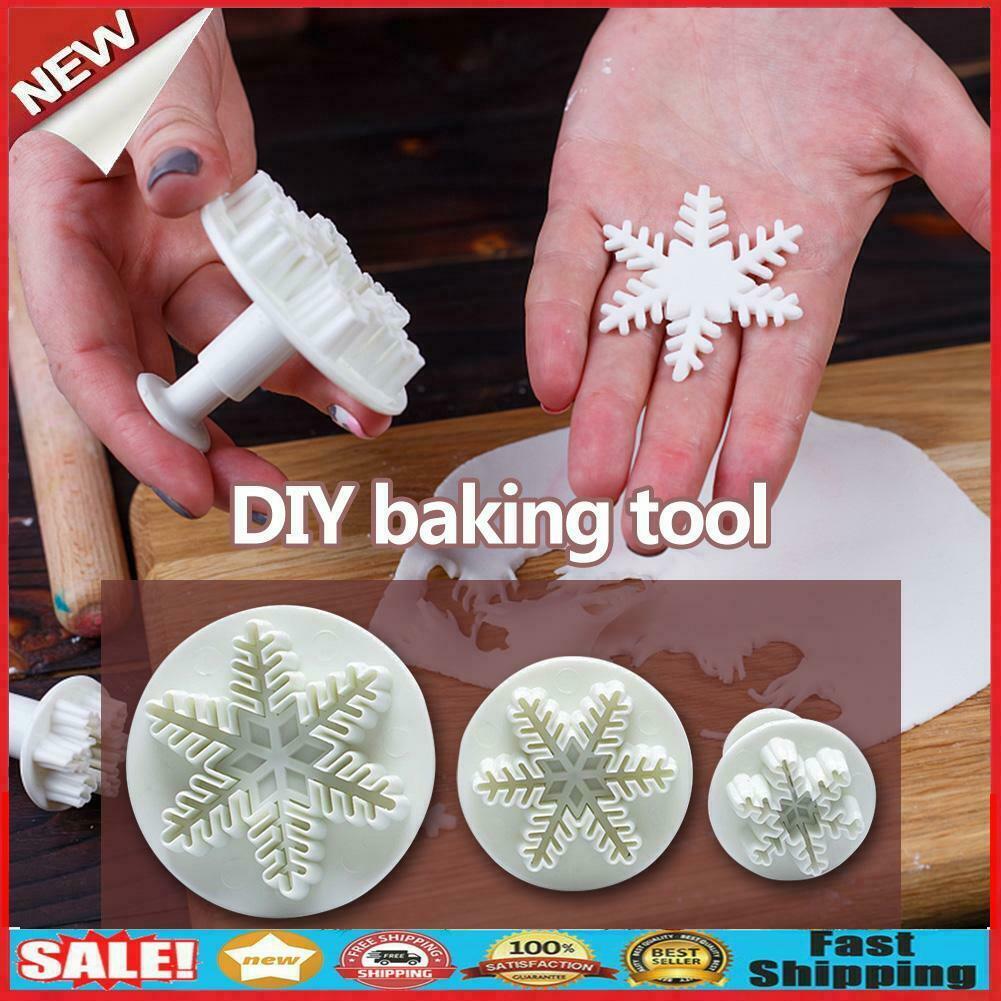 3pcs Snowflake Embossed Mould Fondant Cake Decoration Mold DIY Baking Tools @