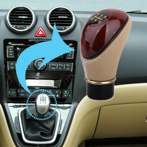 Wooden PU Leather Car Gear  Lever Knob - Brown and Beige