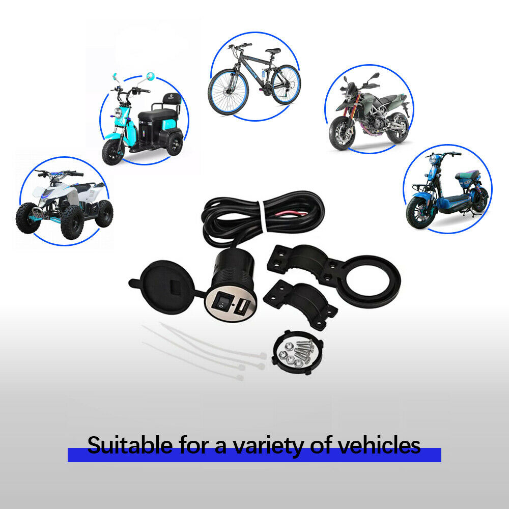 12V 2.1A USB Car Motorcycle Charger w/ Switch Socket Plug Adapter Waterproof NEW