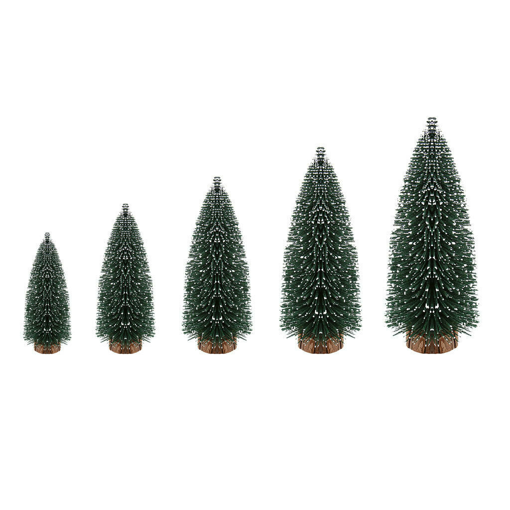 2 Pieces 20cm Trees with Wood Base Christmas Tree Set Tabletop Trees for