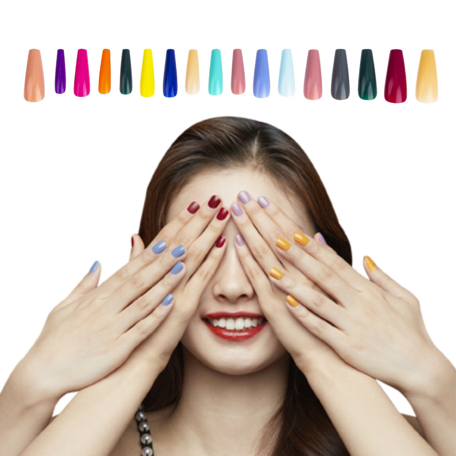 540pcs/Box Mixed Colors Acrylic Long Ballerina Coffin Tips False Nail Full Cover