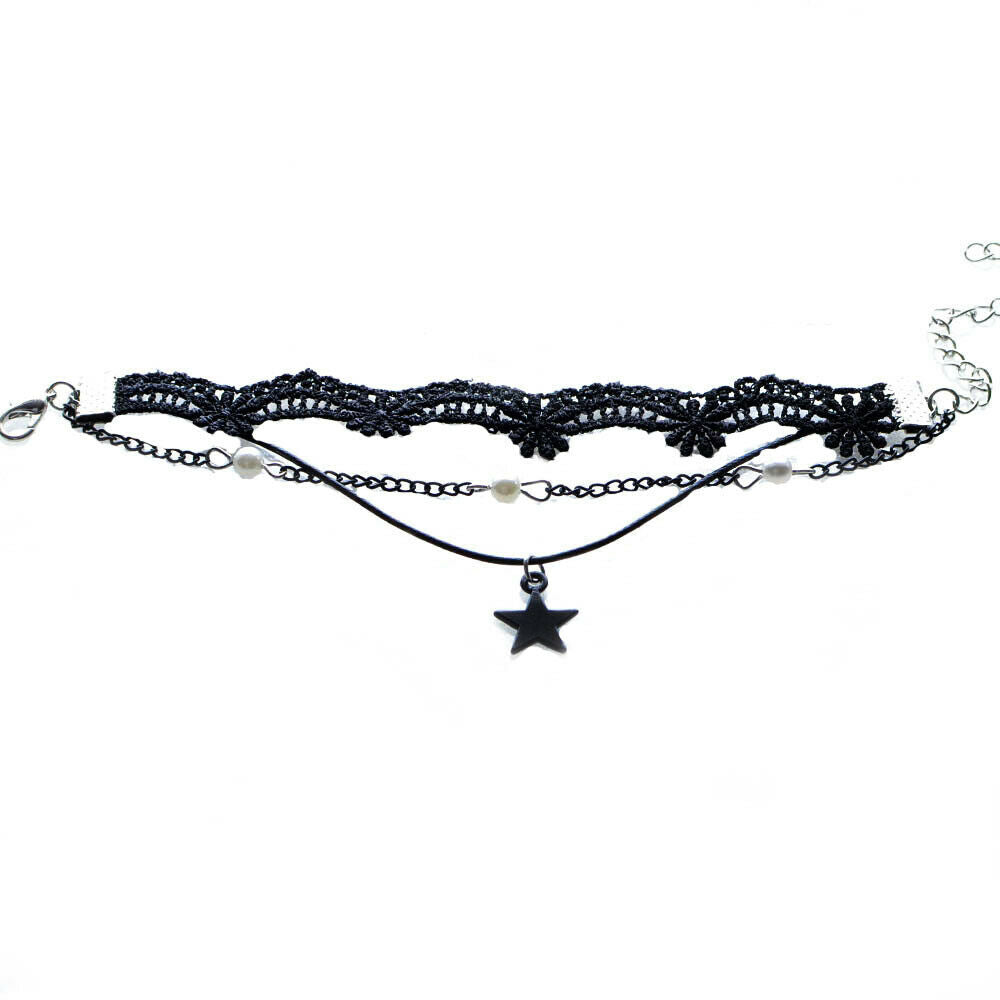Retro Gothic Multilayer Five Pointed Star Chain Lace Bracelet Womens Jewelry