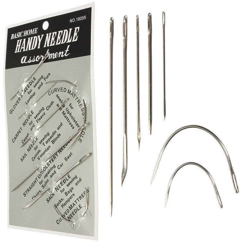 Assorted Set of Repair Hand Sewing Needles Curved & Straight x7 Needle Pack