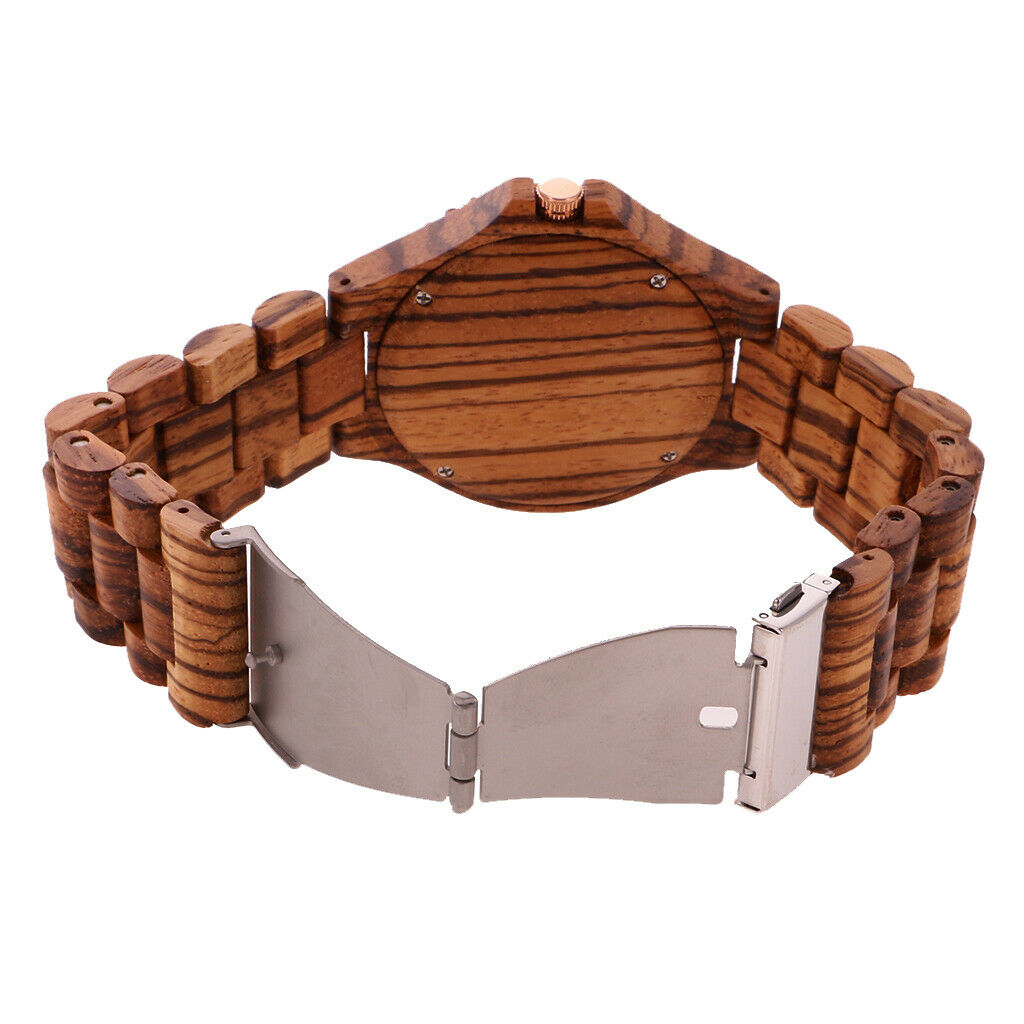 Mens Quartz Watch with Date Day Luminous Hands Lightweight Wooden Wristwatch