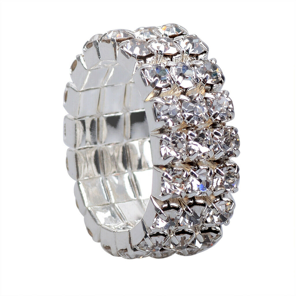 12x Luxury 3-Row Crystal Rhinestone Ring for Women Party Wedding Ring White