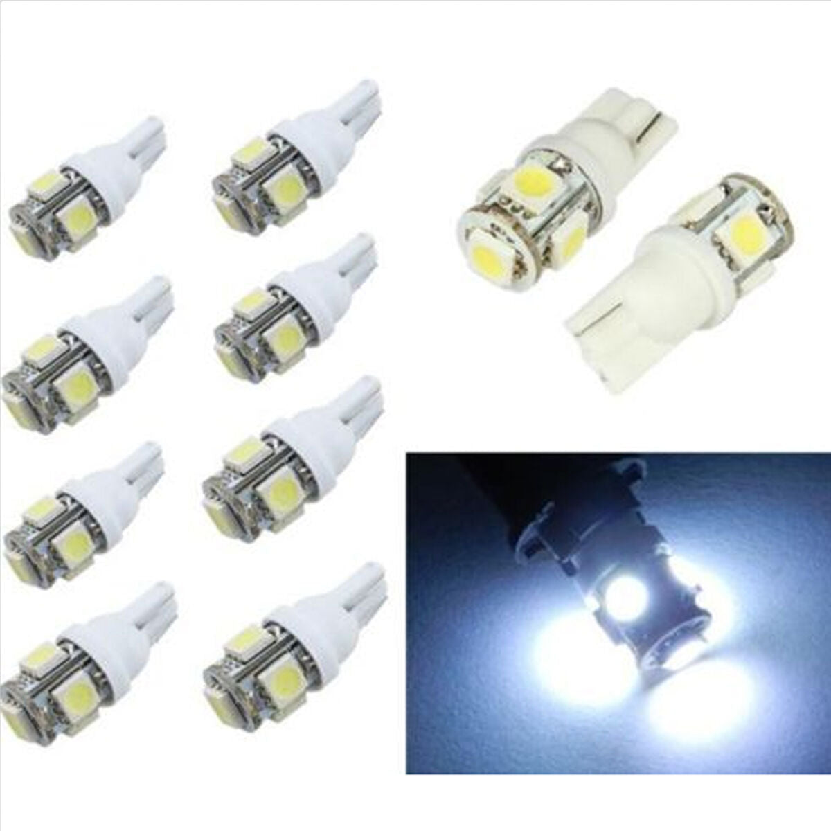 10PCS Wholesale T10 194 168 2825 5 x 5050 SMD LED White Car Lights Lamp Bulb