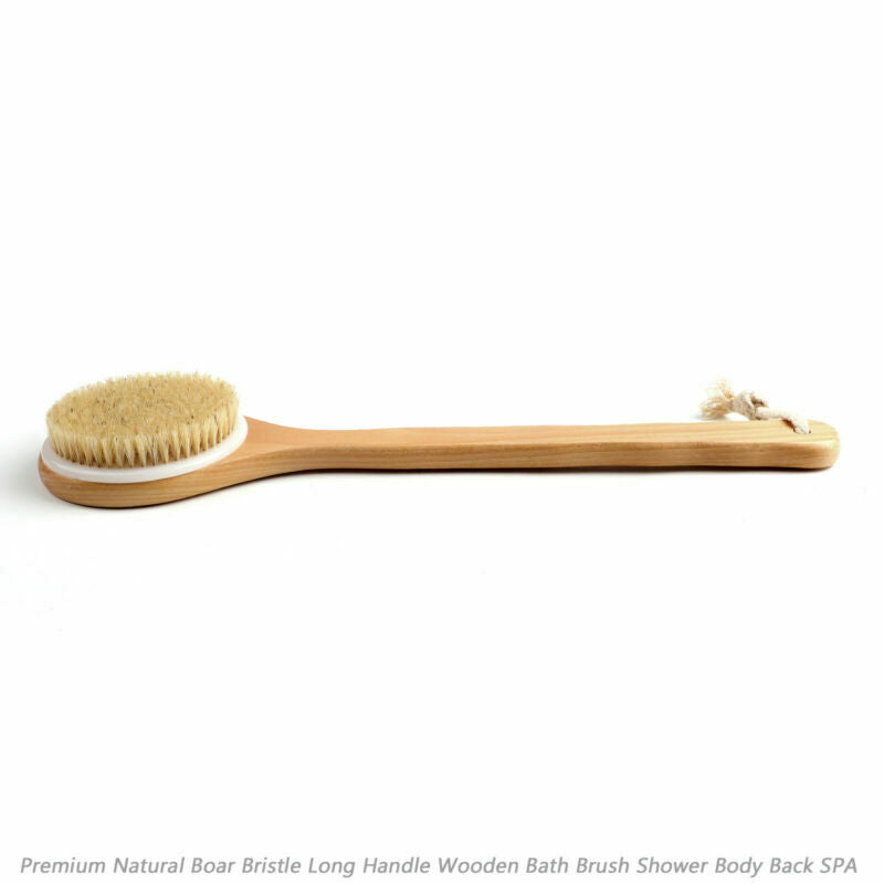Premium Natural Boar Bristle Long Handle Wooden Bath Brush Shower Back SPA UA