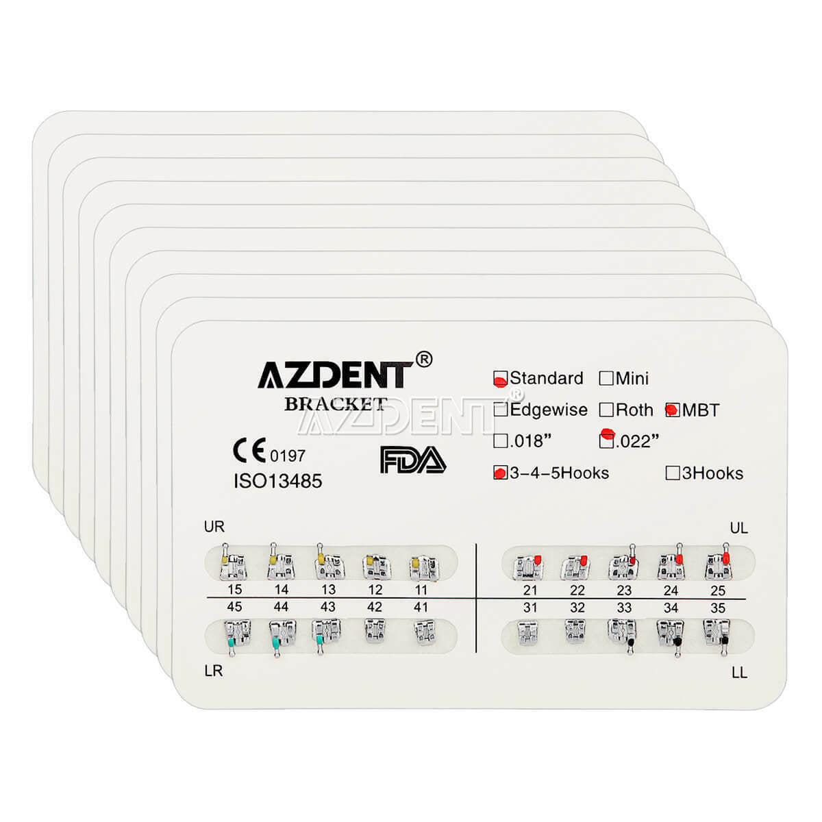 20 X AZDENT Dental Orthodontic Brackets Standard MBT Slot.022 Hooks 345 Metal