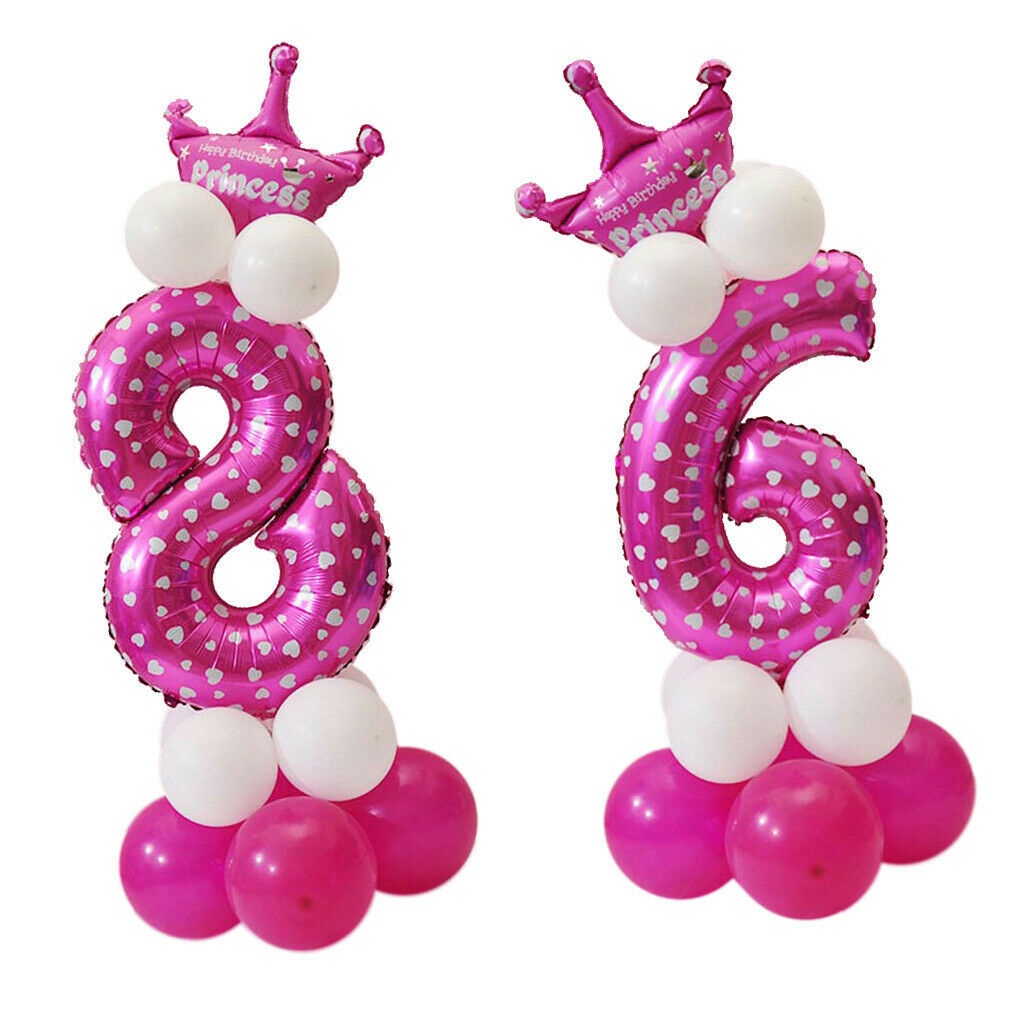 6 and 8 Numbers Letters Princess Prince Crown Foil Balloons Upright Column Set