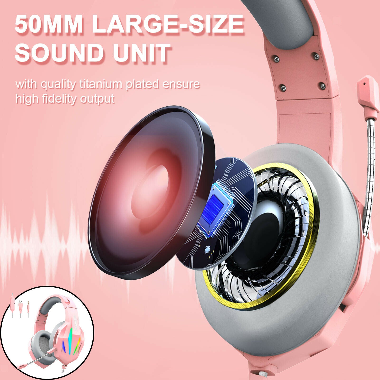 Gaming Headphones Noise Canceling Mic LED Light for Smartphone Computer