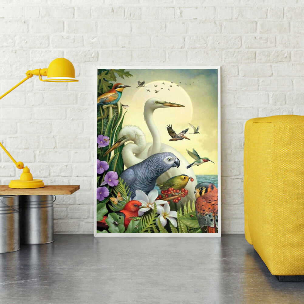 5D DIY Diamond Painting Full Round Drill Moon Birds Picture of Rhinestone @