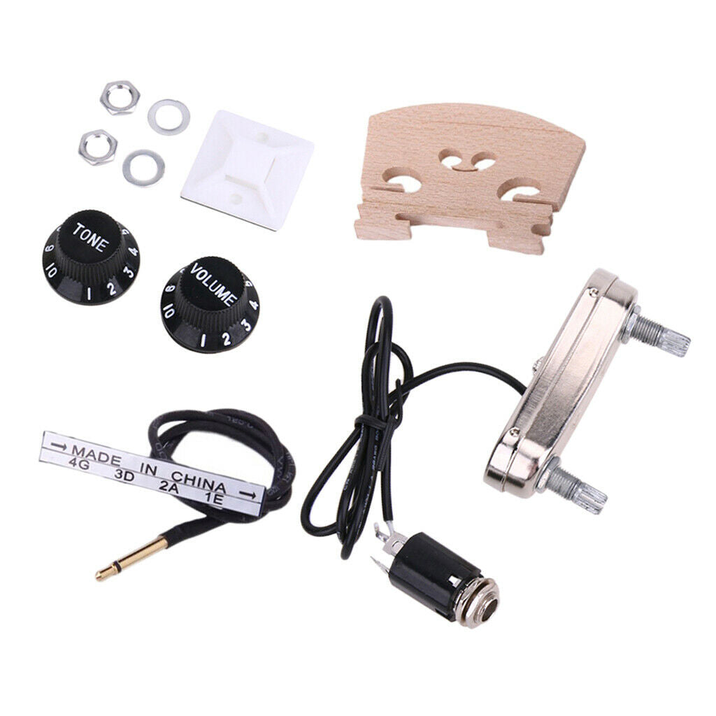 Set of Electric Violin Pickup Bridge Preamp with 2.5mm Plug 6.35mm Jack for 4/4