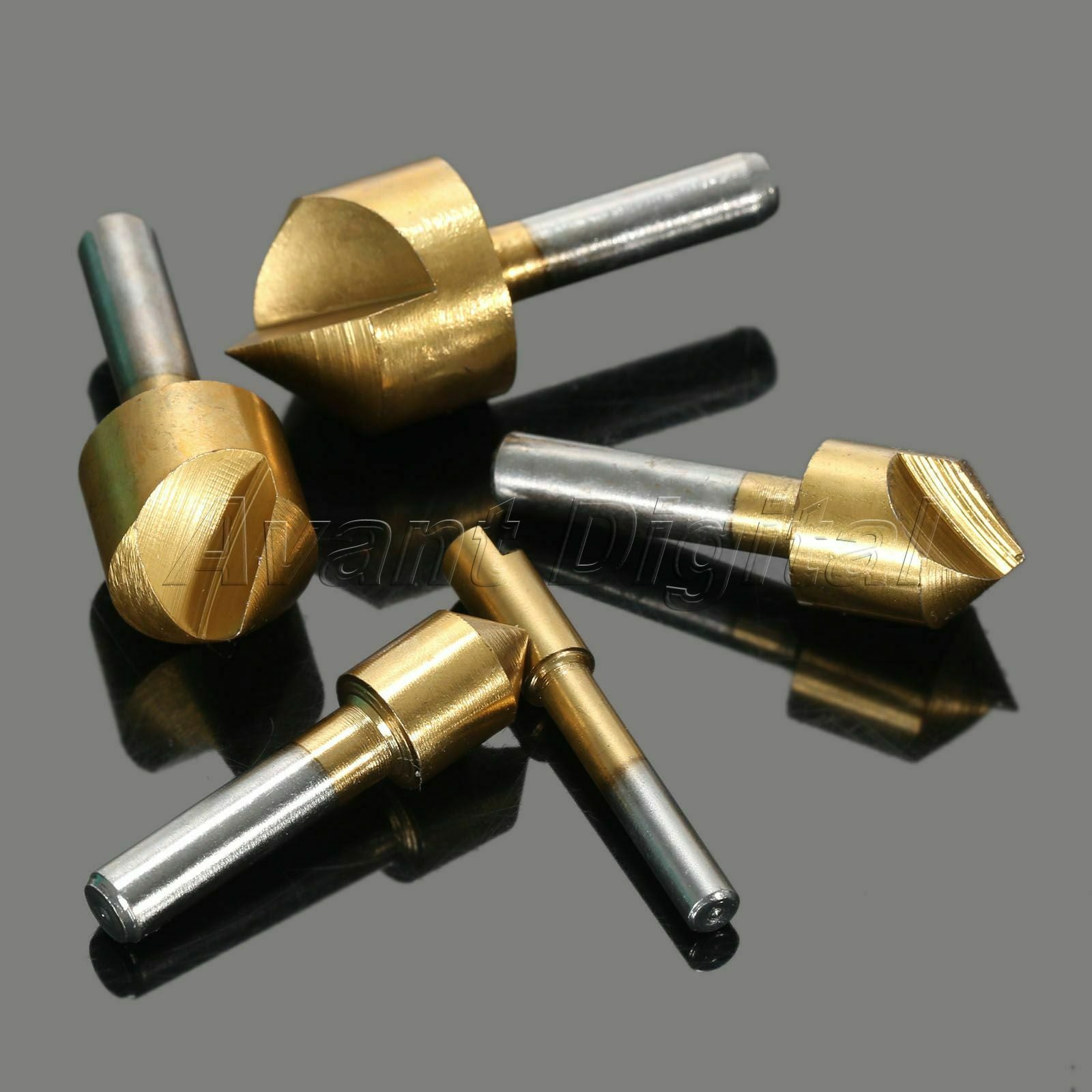 6-19mm Countersink Drill Bits Titanium Coated 1 Flue Chamfer End Mill Cutter 5pc