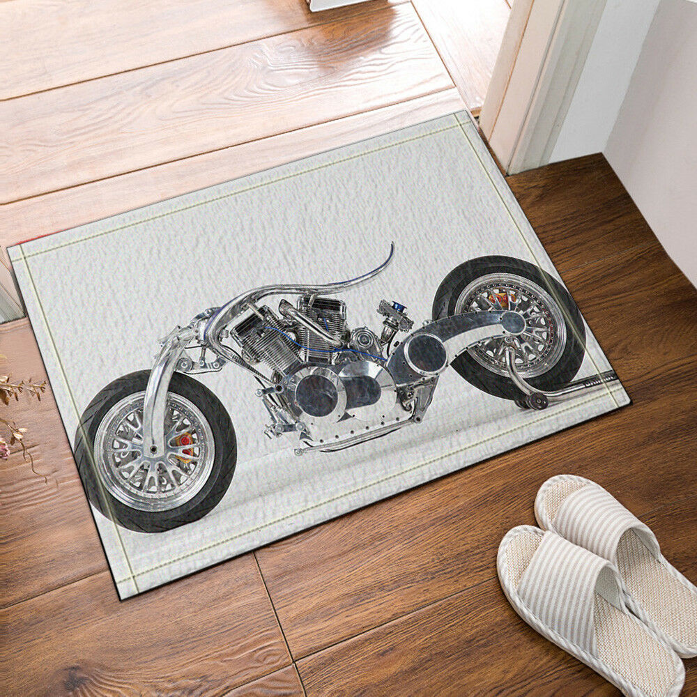 Motorcycle Bathroom Rug Non-Slip Floor Indoor Front Door Mat Home Decor 16x24"