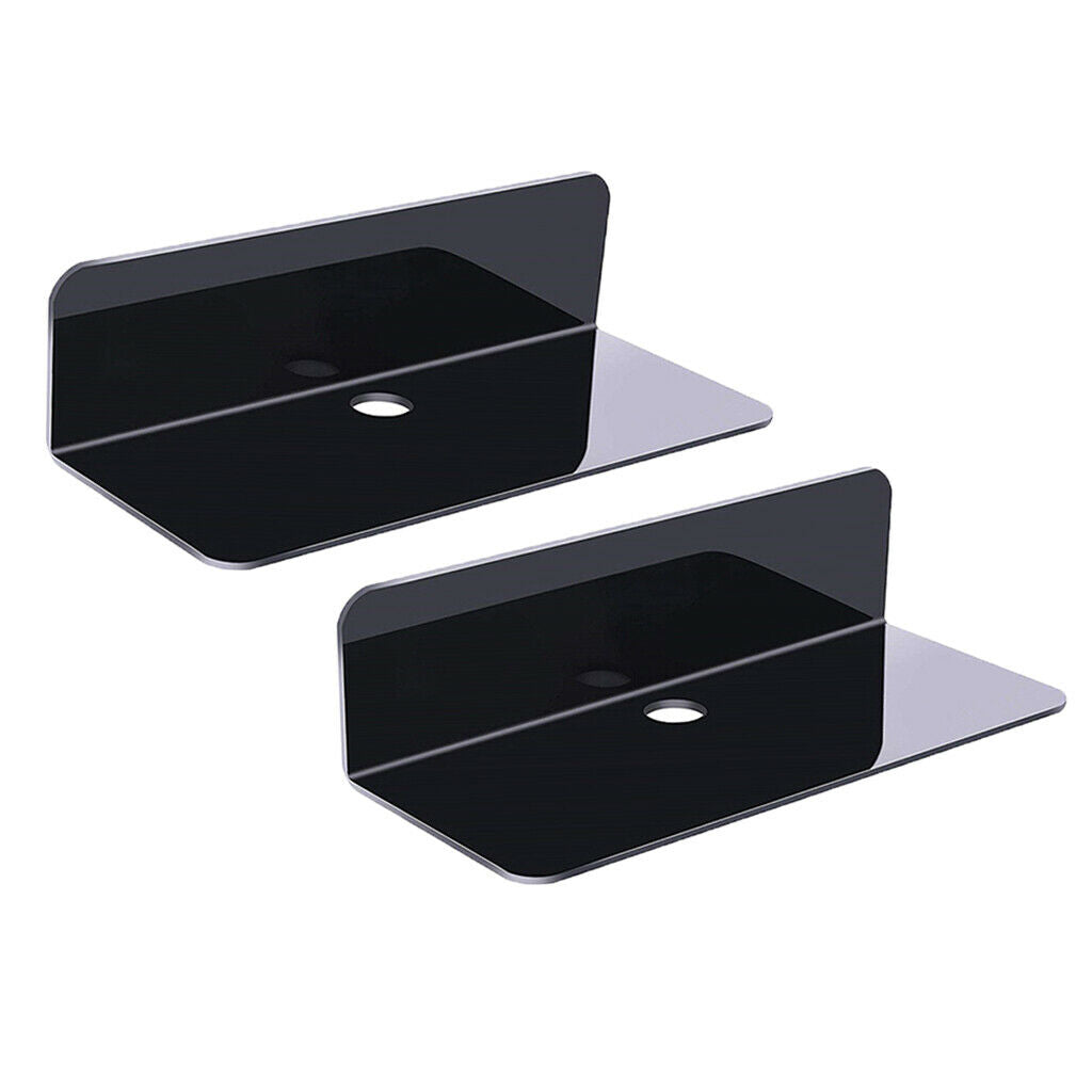 2x Floating Wall Shelf Stick-On Removable with Cable Clip for Digital Clock