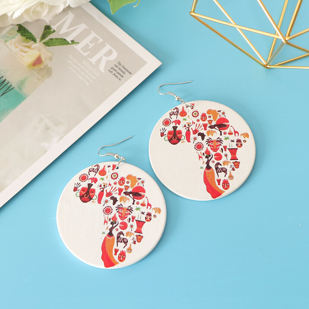 Natural Wood Earrings Fashion Colorful Map Cool Dangle Drop Hook for Women