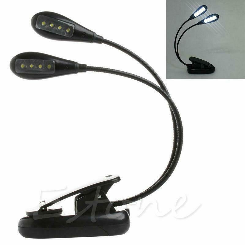 Flexible 2Dual Arms Clip On 8LED Light for Book Reading Camping Hiking Lamp Bulb