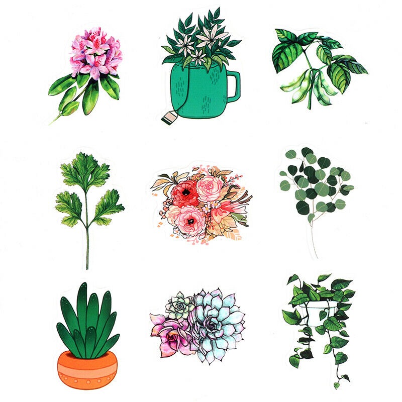 100PCS  Green Plants Stickers Bike Guitar Laptop Waterproof PVC Stic Lt