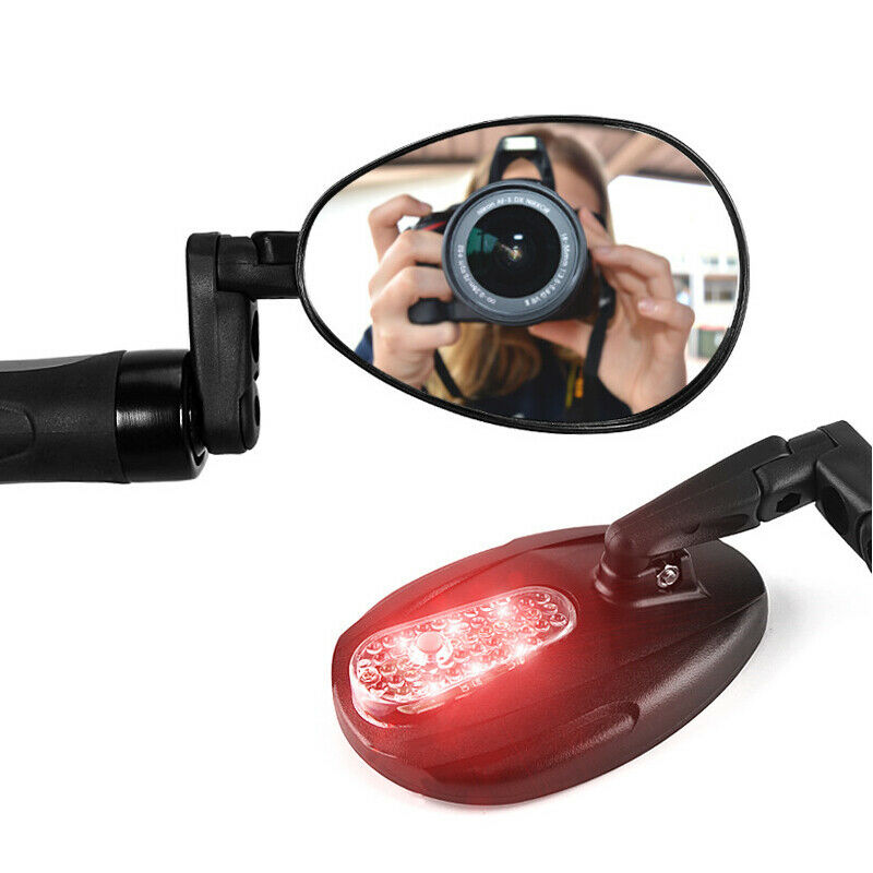 Bicycle Rearview Mirror 360Â° Wide-angle Convex Plane Handlebar Mirror with Light