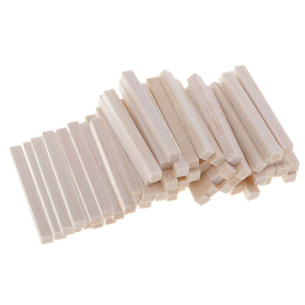 60Piece Balsa Wood Blocks Rods 5x5x50mm for DIY Woodcraft Modeling Supplies