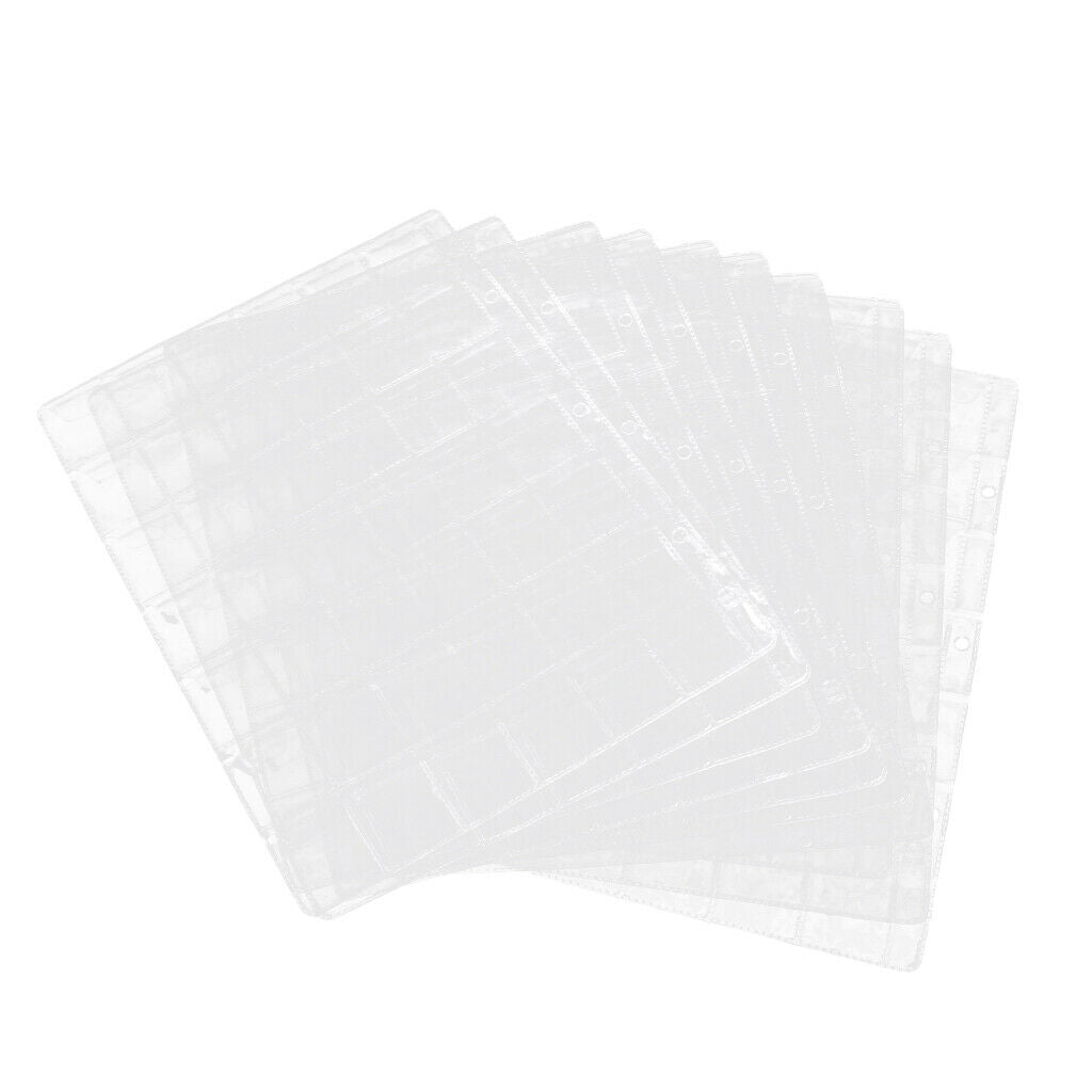 10 Pieces 42-Pocket 3-Holes Coin Holders Collection Album Protector Sheets