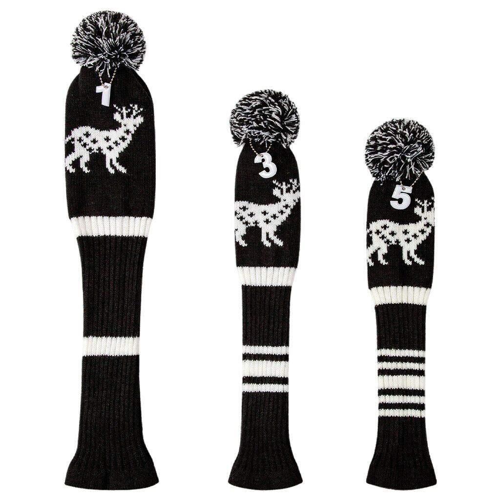 3x Elk Pattern Golf Head Cover No. 1 3 5 Driver Wood Club Headcovers