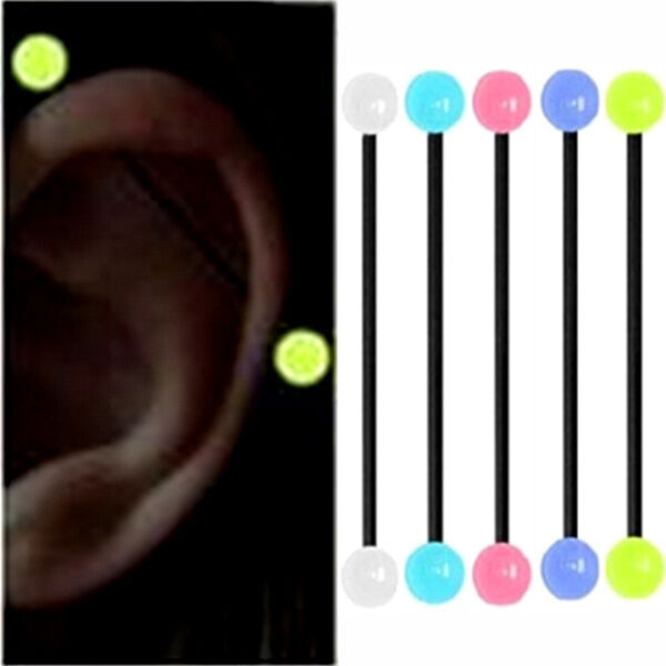 5pc GLOW IN THE DARK Acrylic Industrial Bar Scaffold Ear Barbell Ring PIERCING