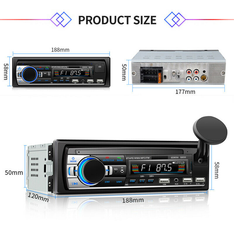 Single Din Car 4 Channel Bluetooth MP3 Music Player Card Radio USB Flash Disk