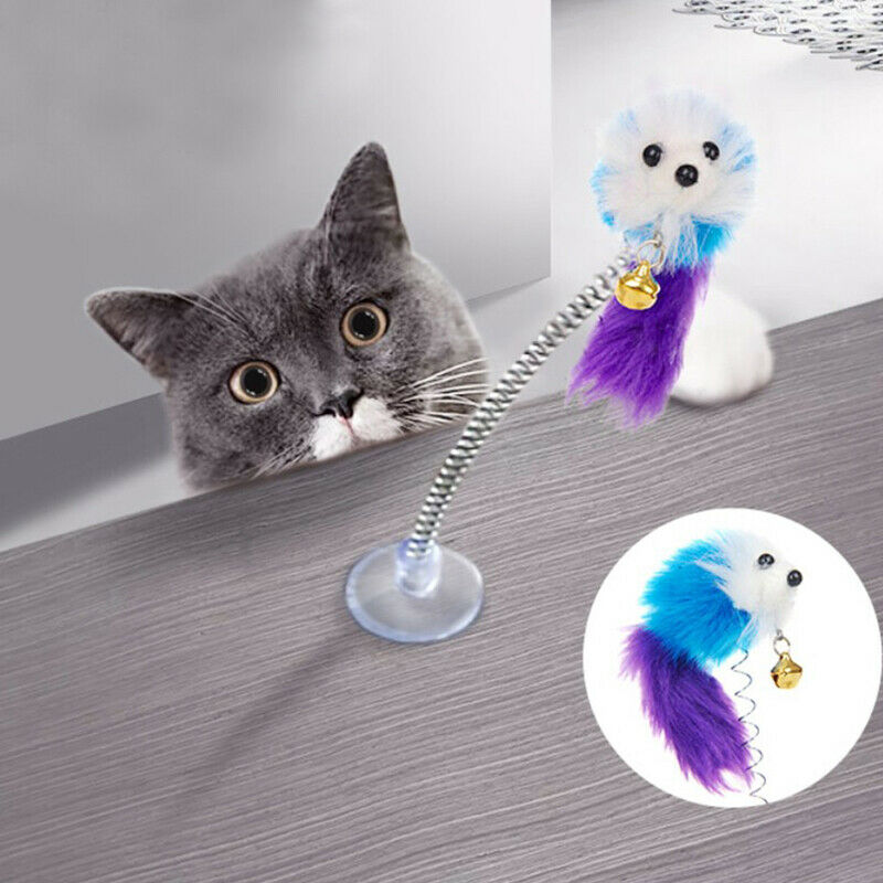 Plastic Cat Toys Feather Cat Mice Shape False Products Bottom Sucker Elastic