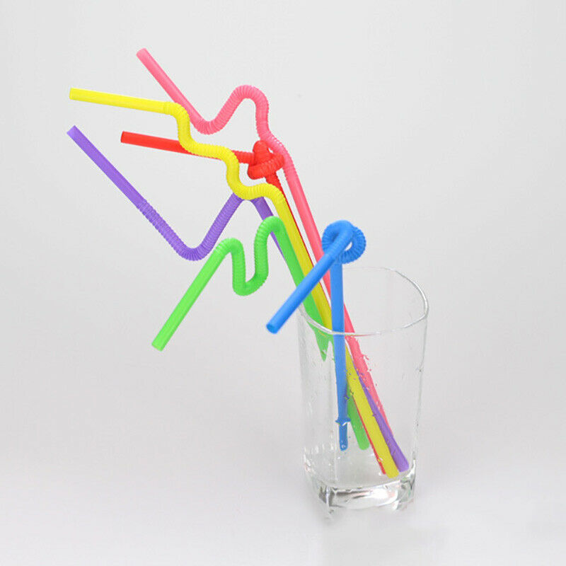 100PCS Straw Disposable Long Multi-Color Flexible Drinking Straws Bar Party