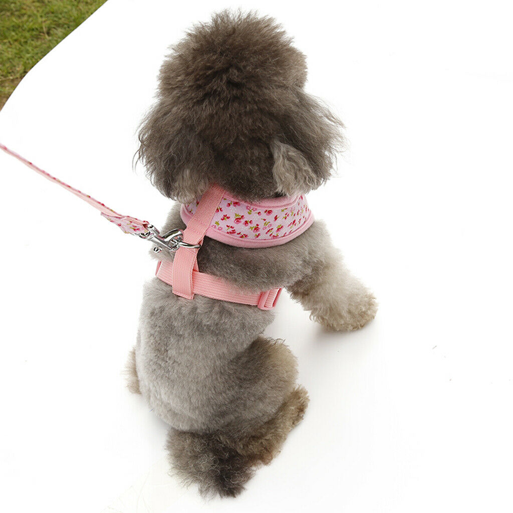 Sweet Floral Dog Puppy Harness Leash  Walking Collar Vest Strap Pink M