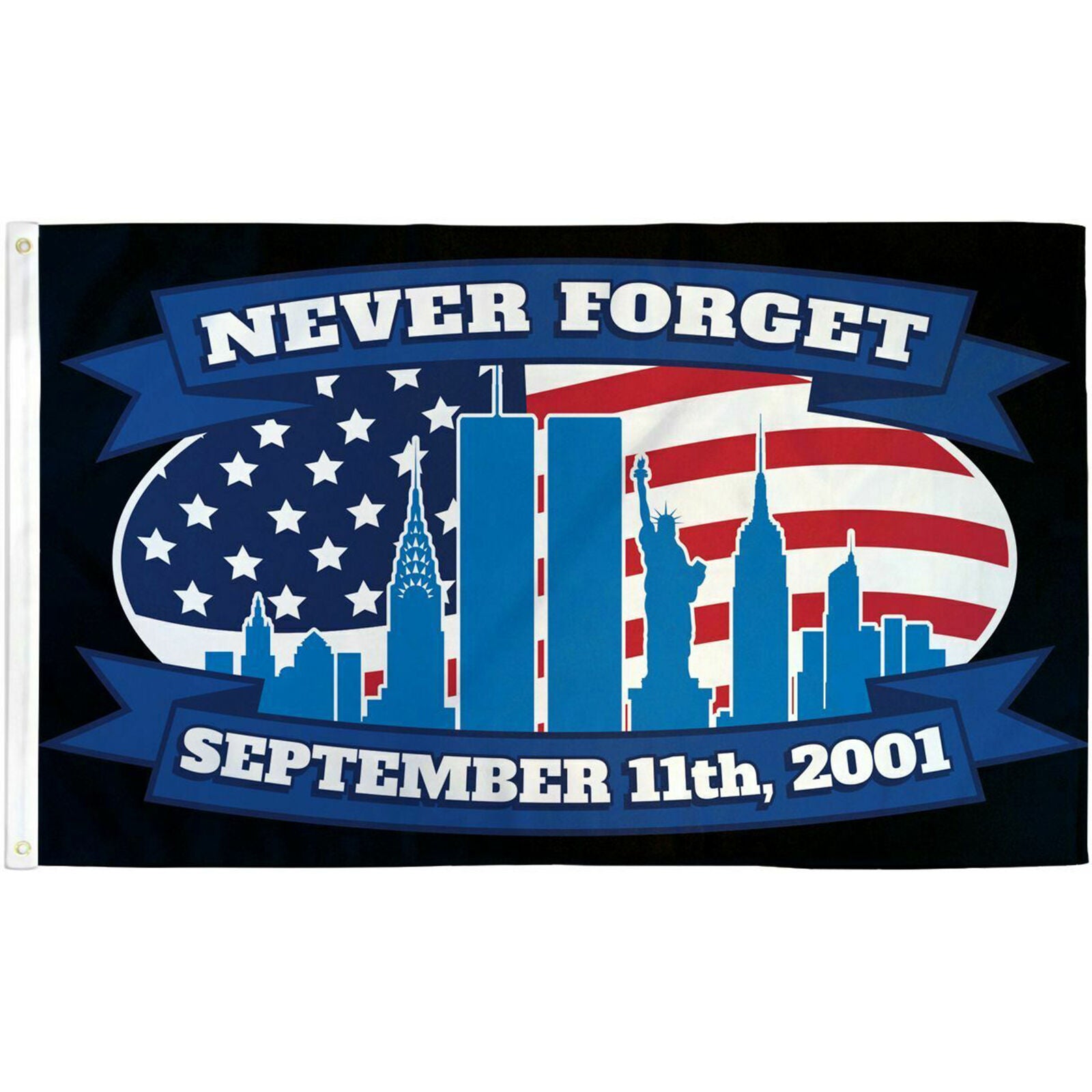 "9/11 NEVER FORGET (USA)" flag 3x5 ft poly banner