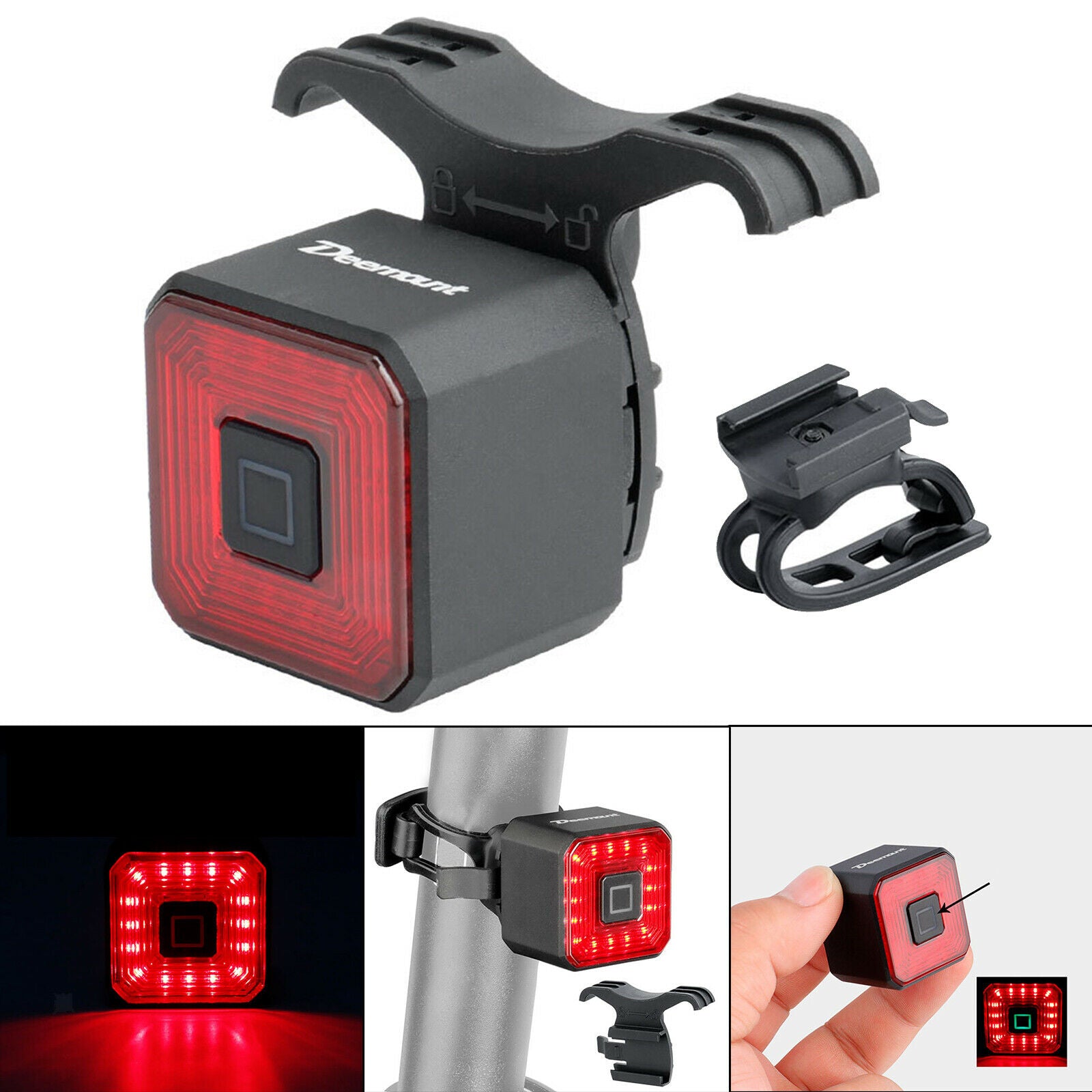 Smart Bike Tail Light Brake Sensing Rear Lights USB Auto on/Off Sensor Water