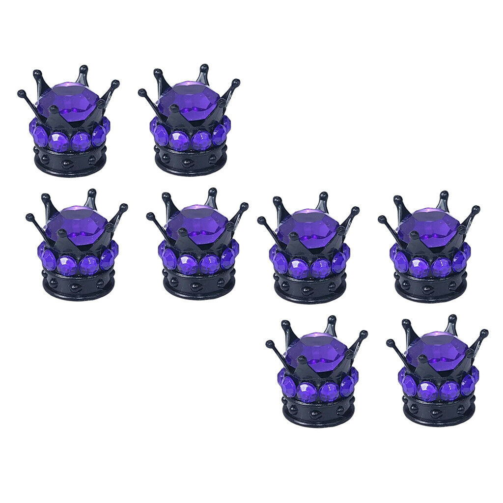 8 Piece Crown Bling Diamond Tire/Wheel Stem Valve Caps Car Truck Purple
