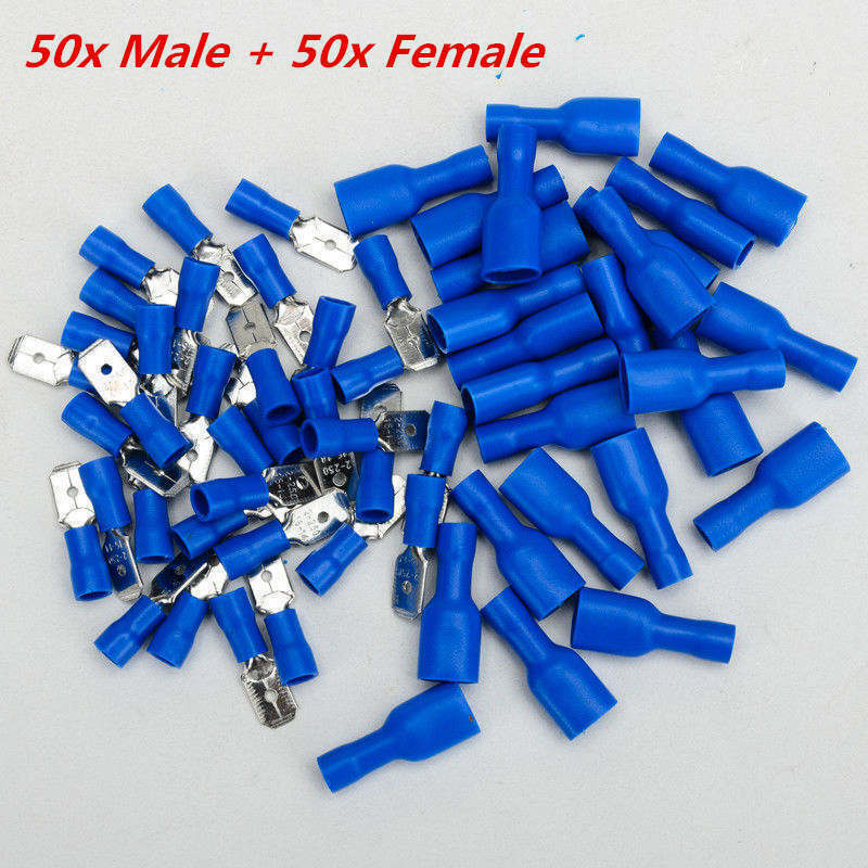 100Pcs Male & Female Insulated Spade Wire Crimp Terminal Cable Connector Kit
