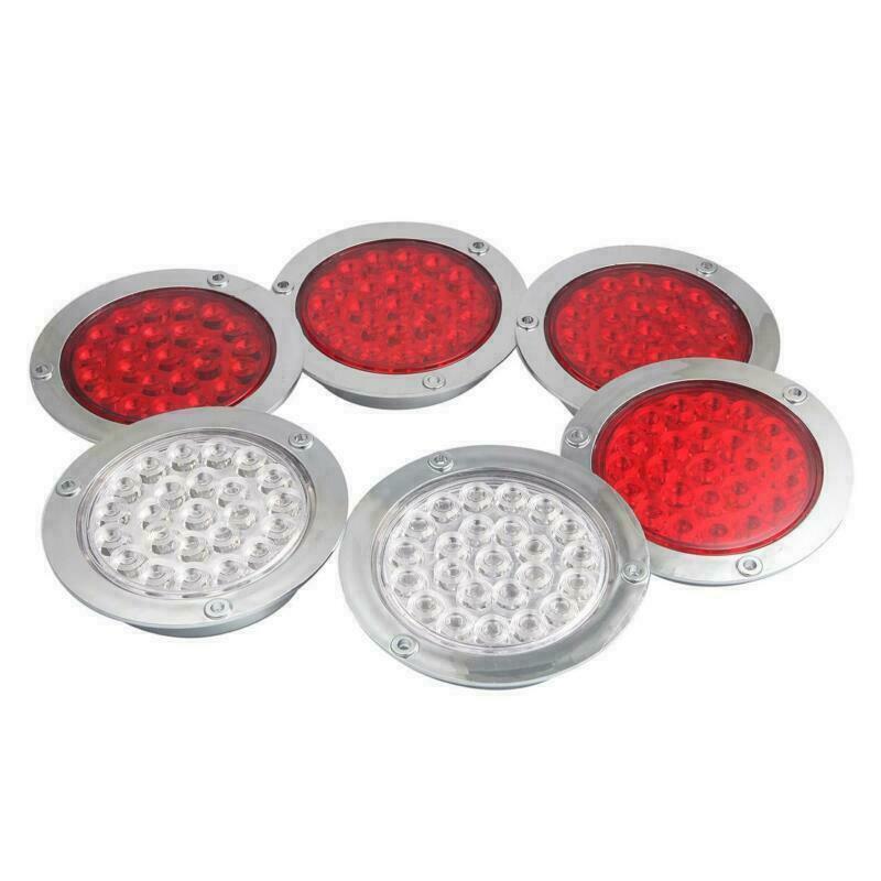 4" 24 LED Reverse Lights Round Stop Turn Tail Backup Truck Lamps 4x Red+2x White