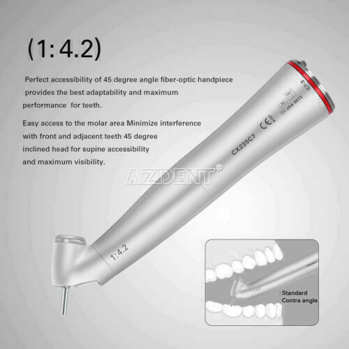 Dental 45°Push Button Electric Contra Angle Fiber Optic 1:4.2 increase Handpiece