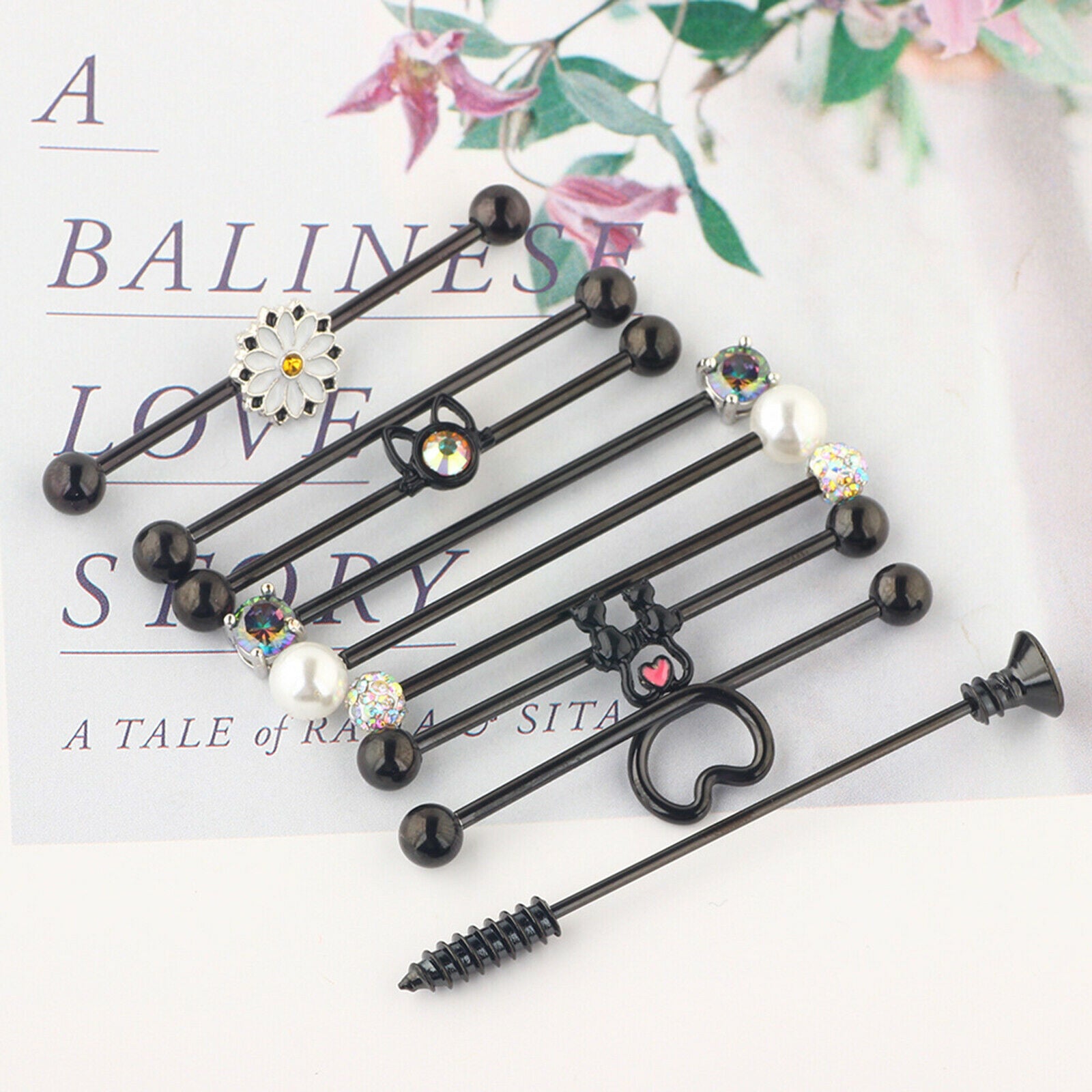 Scaffold Bar Barbell Black Industrial Ear Jewelry Earrings for Women Men