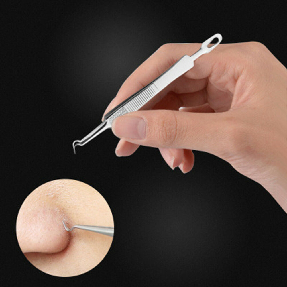 Facial extractor blackhead acne blemish remover tweezers bend curved need.l8