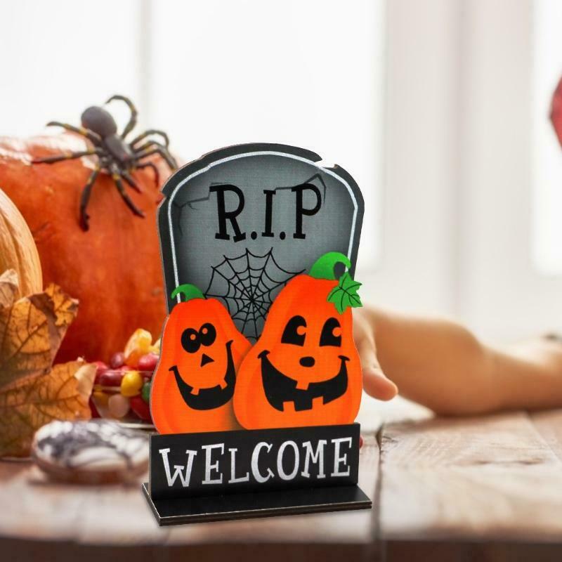 Halloween Pumpkin Tombstone Wooden Desktop Ornaments Creative Decor for Home