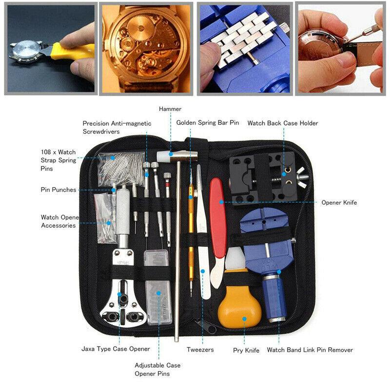 147X Watch Repair Tool Kit Case Opener Link Spring Bar Remover Watchmaker Solid