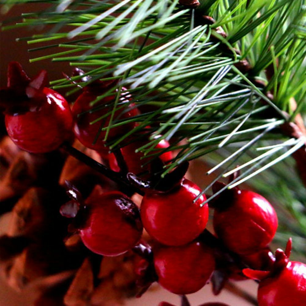 DIY Red Berries Bouquets Simulation Pine Branch Artificial Pine Needles