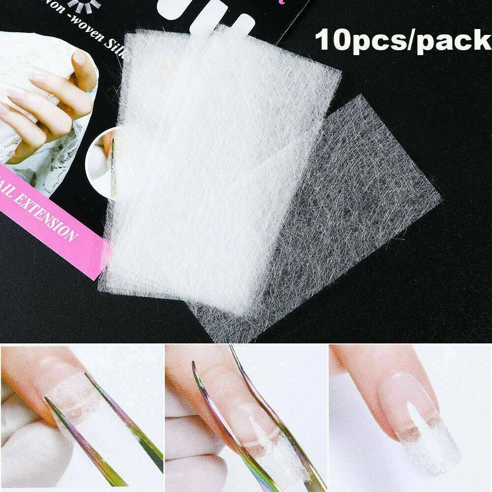 10x Nail Art White Non-woven Silk Fiberglass Gel Tips Extension Fiber Glass Form