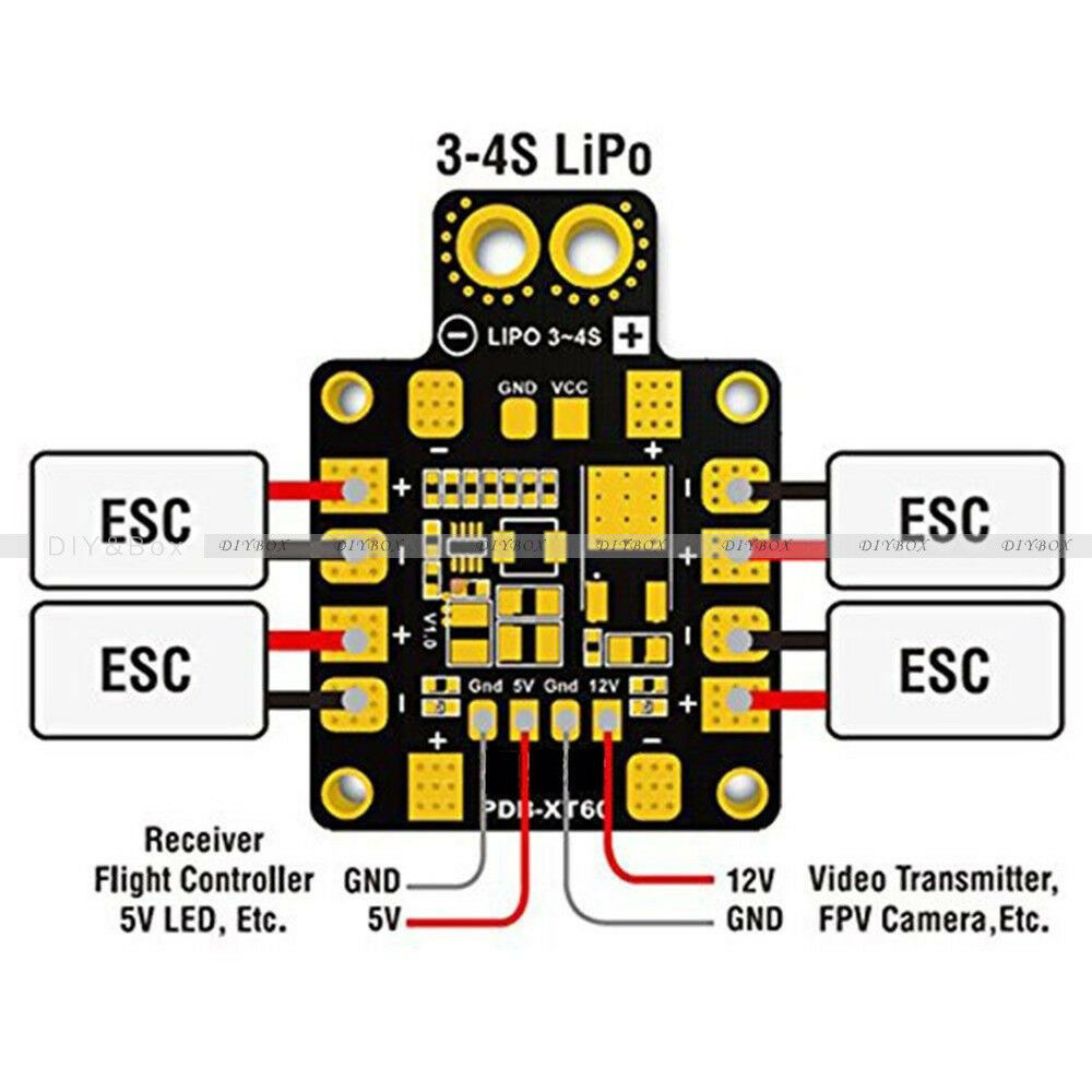 XT60 PDB Power Distribution Board 5V/12V Dual-way BEC per Multirotor FPV RC415