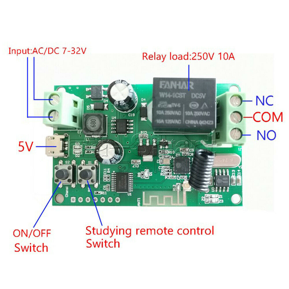 DC 5-32V Single Jog + Self-locking WiFi Relay Module eWelink APP 433Mhz 10A