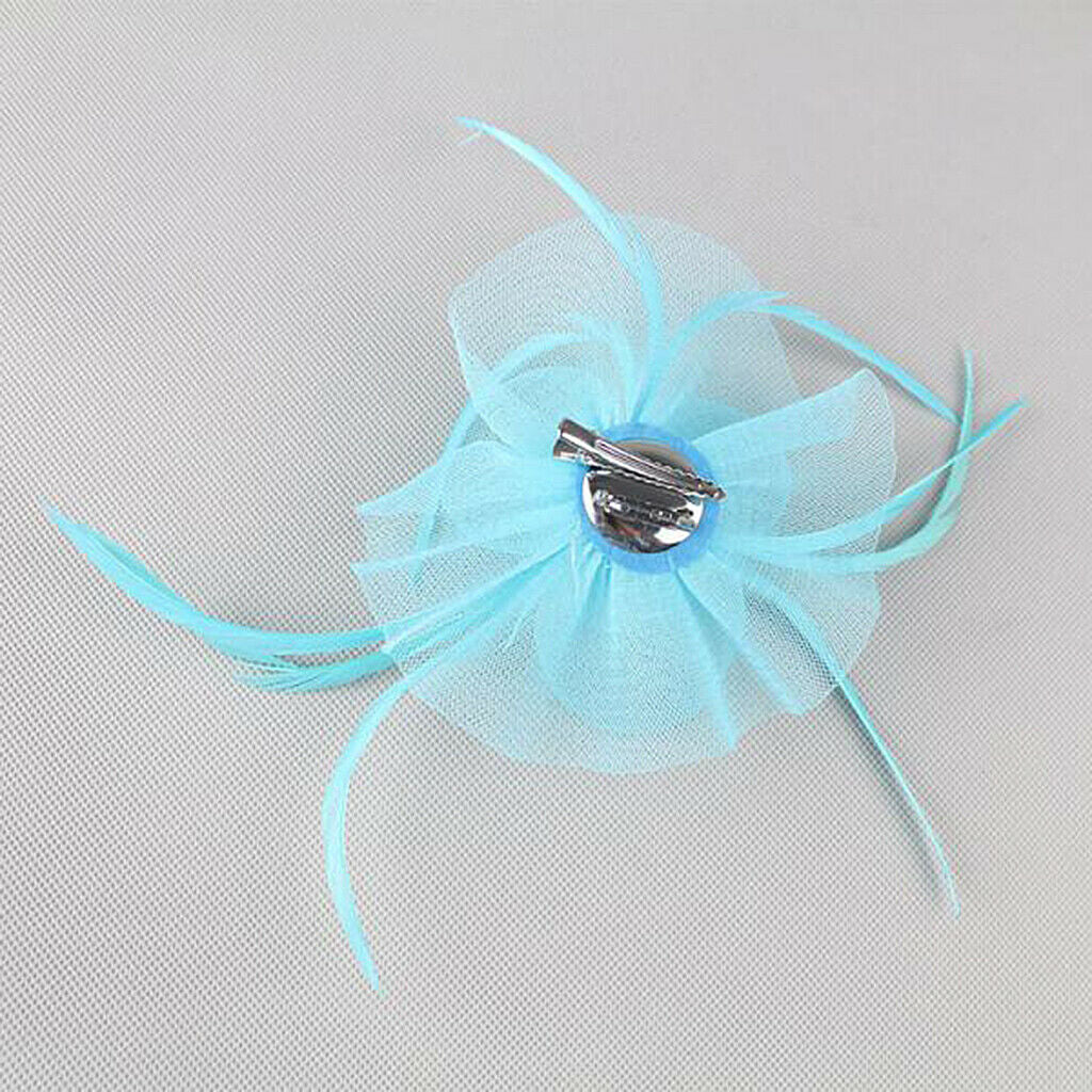 Flower Net Feather Fascinator Beak Clip Wedding Races Fascinator Baby Blue